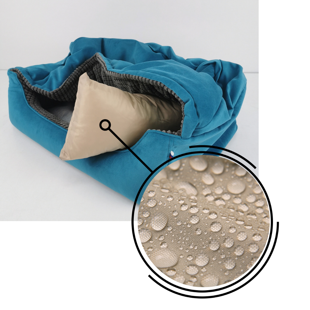 картинка Лежанка-нора велюр бирюзовый с серым от Интернет магазина Dendog
