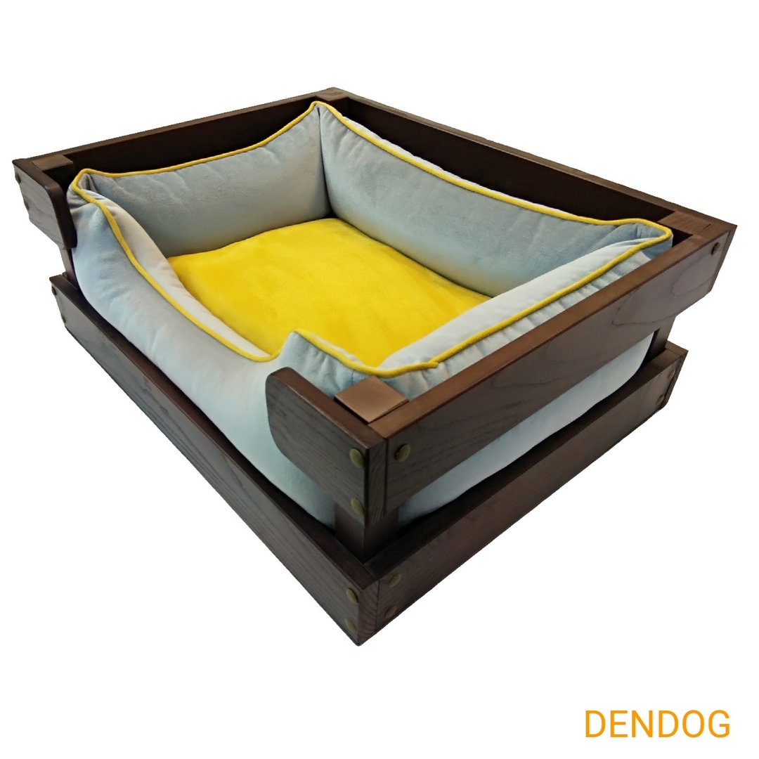 картинка Лежанка с деревянным каркасом серый с желтым от Интернет магазина Dendog
